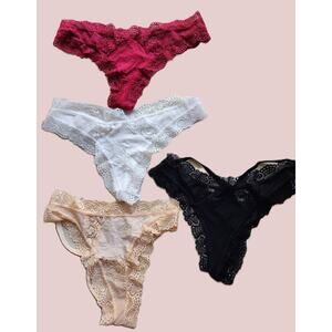 Panties-Woman's Thong-Lace-Back Straps-White-Cream-Black-Red-8 Pairs-Size SM